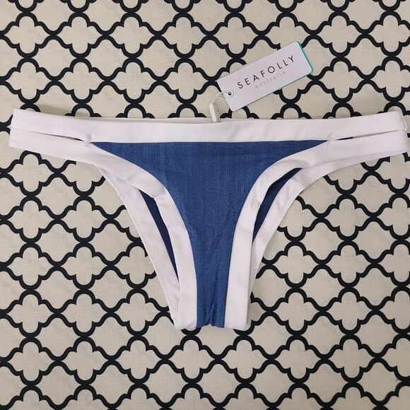 Seafolly Australia Brazillian Pant Denim Blue Size 6 - Picture 1 of 5